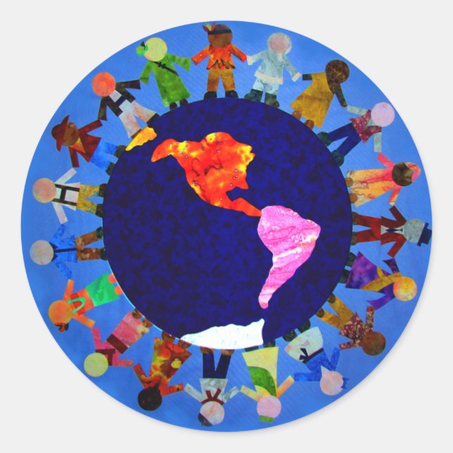 Peaceful Children Around World Sticker: Classic Round Sticker (Front)