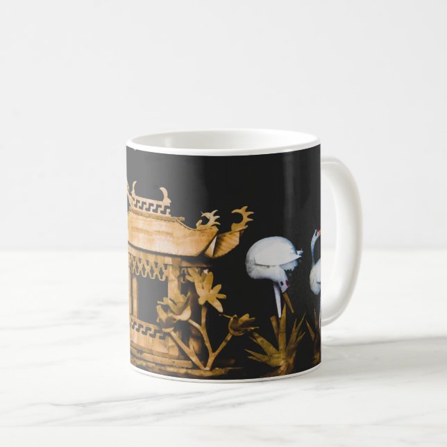 Peaceful Chinese Pagoda and Cranes Landscape Scene Coffee Mug (Front Right)