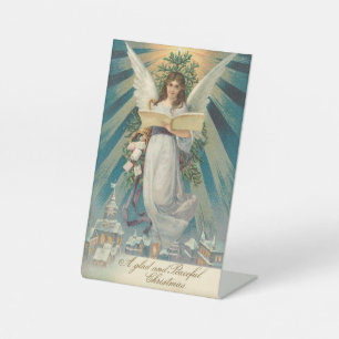 Peaceful Christmas Angel Pedestal Sign