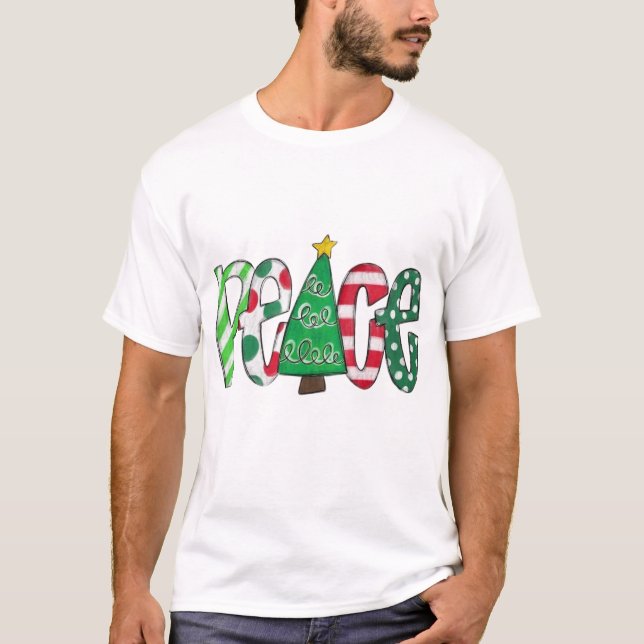 Peaceful Christmas Tree Design T-Shirt (Front)