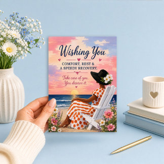 Peaceful Coastal Sunset Recovery Wishes For Her Card