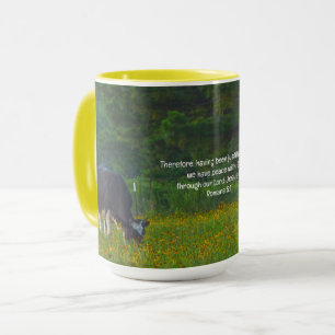 Peaceful Cows Grazing in Wildflower Bible Verse Mug