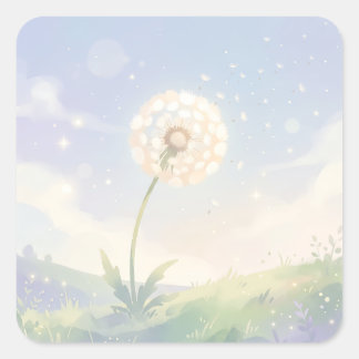 Peaceful Dandelion and Soft Pastel Sunset Meadow Square Sticker