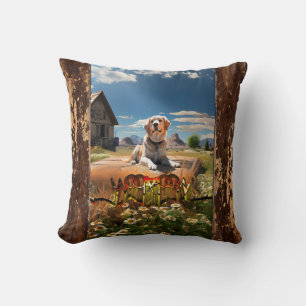Peaceful dog on the farm cushion