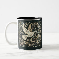 Peaceful Dove Art Mug, Floral Bird Design, Coffee
