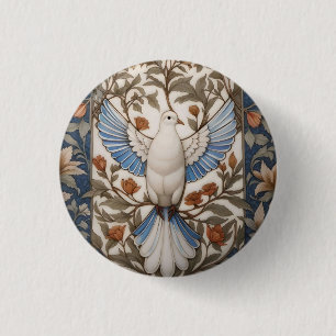 Peaceful Dove William Morris Inspired Floral 3 Cm Round Badge
