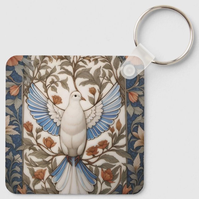 Peaceful Dove William Morris Inspired Floral Key Ring (Back)