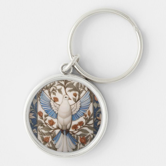 Peaceful Dove William Morris Inspired Floral Key Ring (Front)
