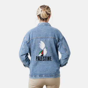 Peaceful Dove with Free Palestine Flag Art Denim Jacket