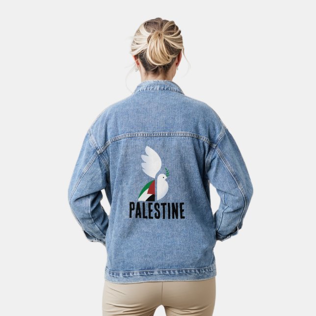Peaceful Dove with Free Palestine Flag Art Denim Jacket (Model)