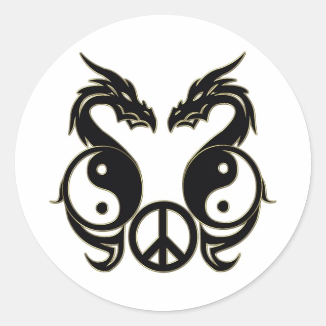 PEACEFUL DRAGONS - YIN & YANG CLASSIC ROUND STICKER (Front)