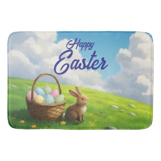 Peaceful Easter Spring Meadow Bunny & Egg Basket Bath Mat