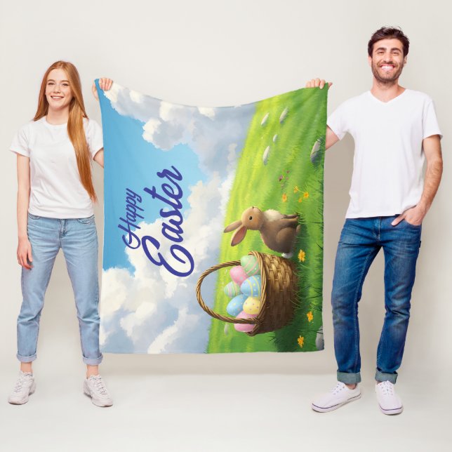 Peaceful Easter Spring Meadow Bunny & Egg Basket Fleece Blanket (In Situ)