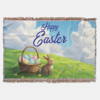 Peaceful Easter Spring Meadow Bunny & Egg Basket Throw Blanket