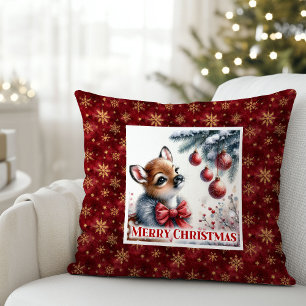 Peaceful Fawn Christmas Pillow Gift for Kids Cozy 