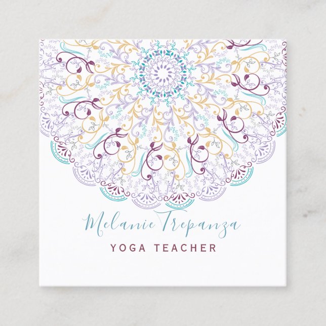 Peaceful floral Mandala yoga meditation Square Business Card (Front)