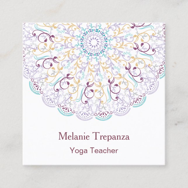 Peaceful flower Mandala yoga meditation Square Business Card (Front)