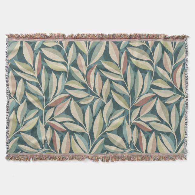 Peaceful Foliage and Shadows in Cream and Teal  Throw Blanket (Front)