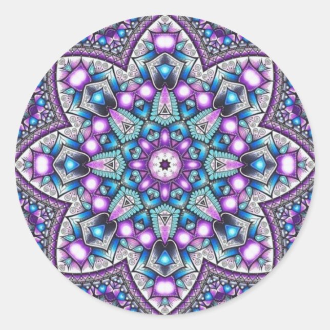 Peaceful Garden Kaleidoscope Mandala Classic Round Sticker (Front)