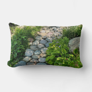 peaceful garden view photo stone lite pathway  lumbar cushion