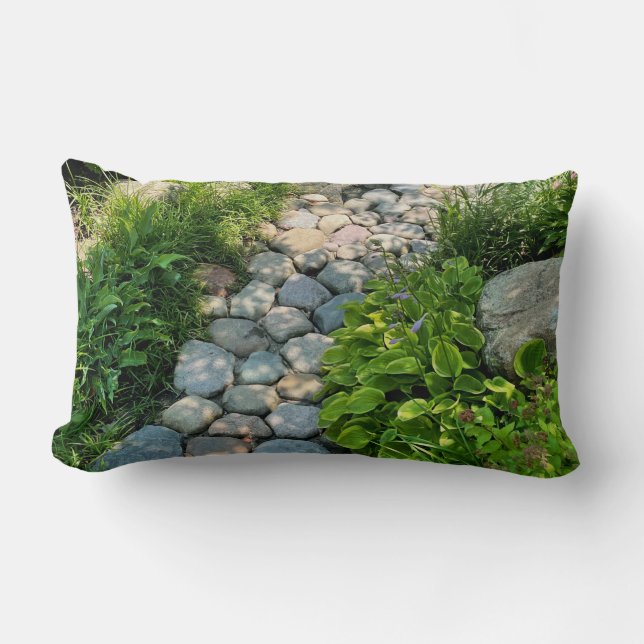 peaceful garden view photo stone lite pathway  lumbar cushion (Front)