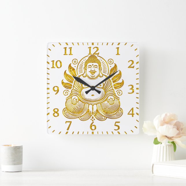 Peaceful Golden Buddha  Square Wall Clock (Home)