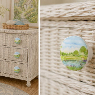 Peaceful Golf Course with Heron  Ceramic Knob
