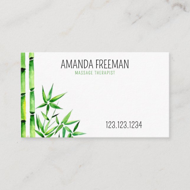 Peaceful Green Bamboo Massage Therapist Business Card (Front)