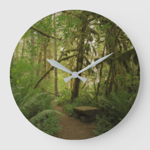 Peaceful Green Forest Trail Washington Large Clock