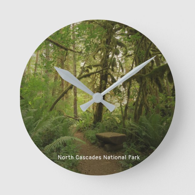 Peaceful Green Forest Trail Washington Round Clock (Front)