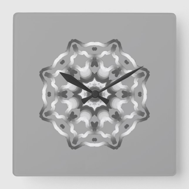 Peaceful Grey Mandala Healing Vibes Square Wall Clock (Front)