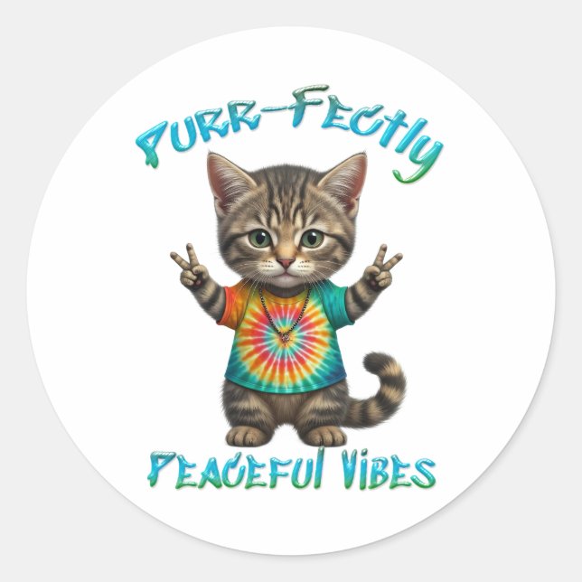 Peaceful Hippie Boho Kitten Vibes  Classic Round Sticker (Front)