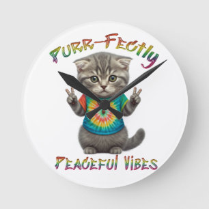 Peaceful Hippie Boho Kitten Vibes Round Clock