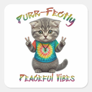 Peaceful Hippie Boho Kitten Vibes Square Sticker