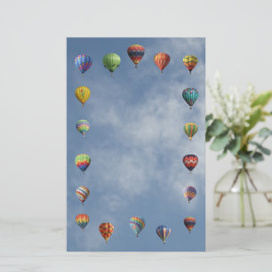 Peaceful Hot Air Balloons Border Blue Cloudy Sky Stationery