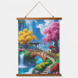 Peaceful Japanese Zen Garden Waterfall  Hanging Tapestry