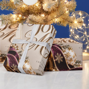 Peaceful Joyful Magical Plum Christmas Wrapping Paper