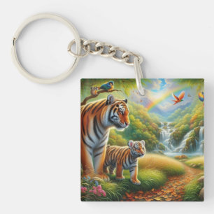 Peaceful Jungle Scene Painting Key Ring