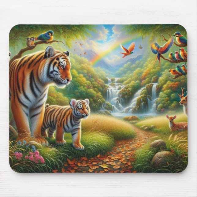 Peaceful Jungle Scene Painting Mouse Mat (Front)