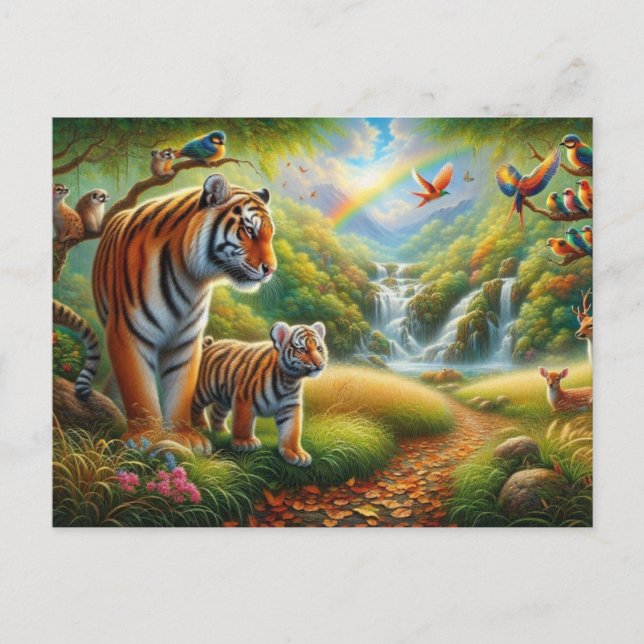 Peaceful Jungle Scene Painting Postcard (Front)