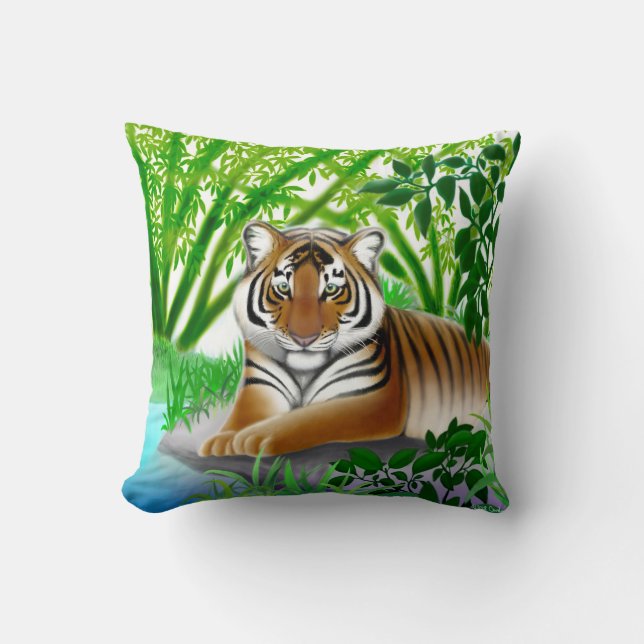 Peaceful Jungle Tiger Pillow (Front)
