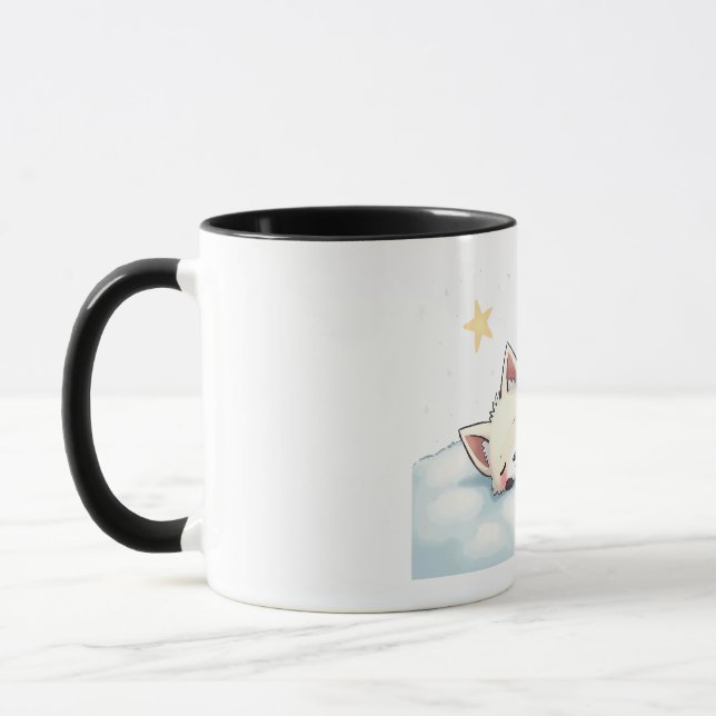 Peaceful Kawaii Arctic Fox Starry Night Winter Mug (Left)