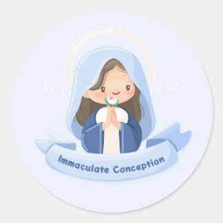 Peaceful Kawaii Virgin Mary Praying – Light Blue Classic Round Sticker