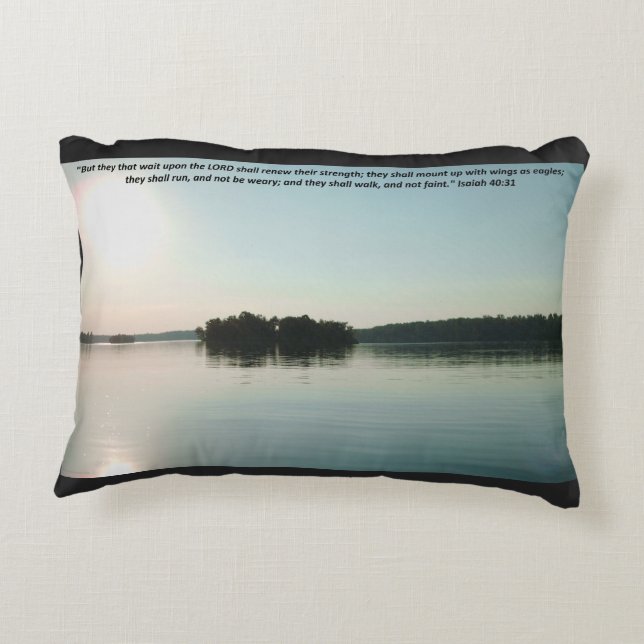 Peaceful Lake and Distant Trees with scripture Decorative Cushion (Back)