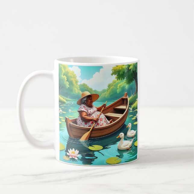 Peaceful Lake Ride with Ducks Coffee Mug (Left)