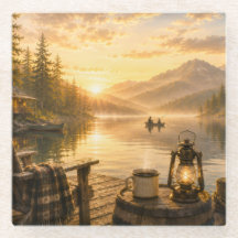 Peaceful Lakeside Glass Beverage Coaster
