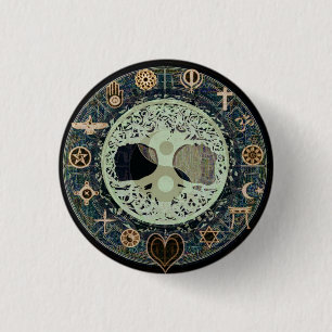 Peaceful Living Retro Yin Yang w/Tree of Life 3 Cm Round Badge