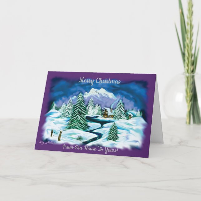Peaceful Log Cabin in A Winter Wonderland Holiday Card (Front)