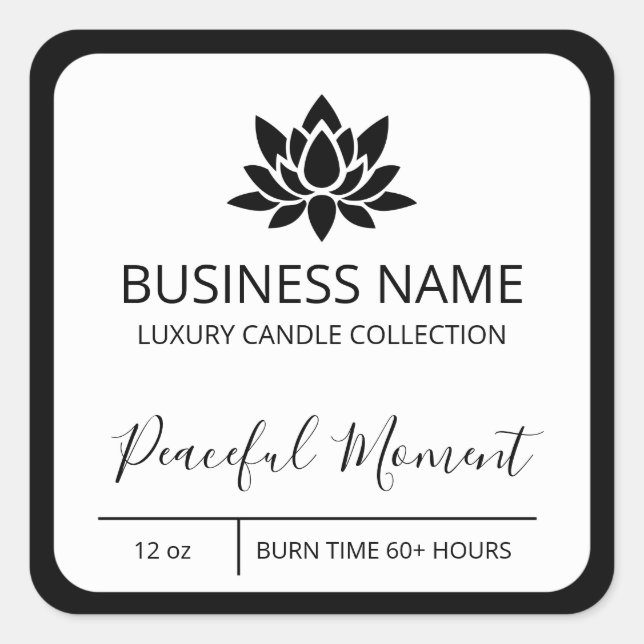 Peaceful Lotus Black Border Soy Candle Labels (Front)