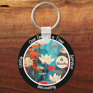 Peaceful Lotus Custom Sobriety Milestone Gift Key Ring